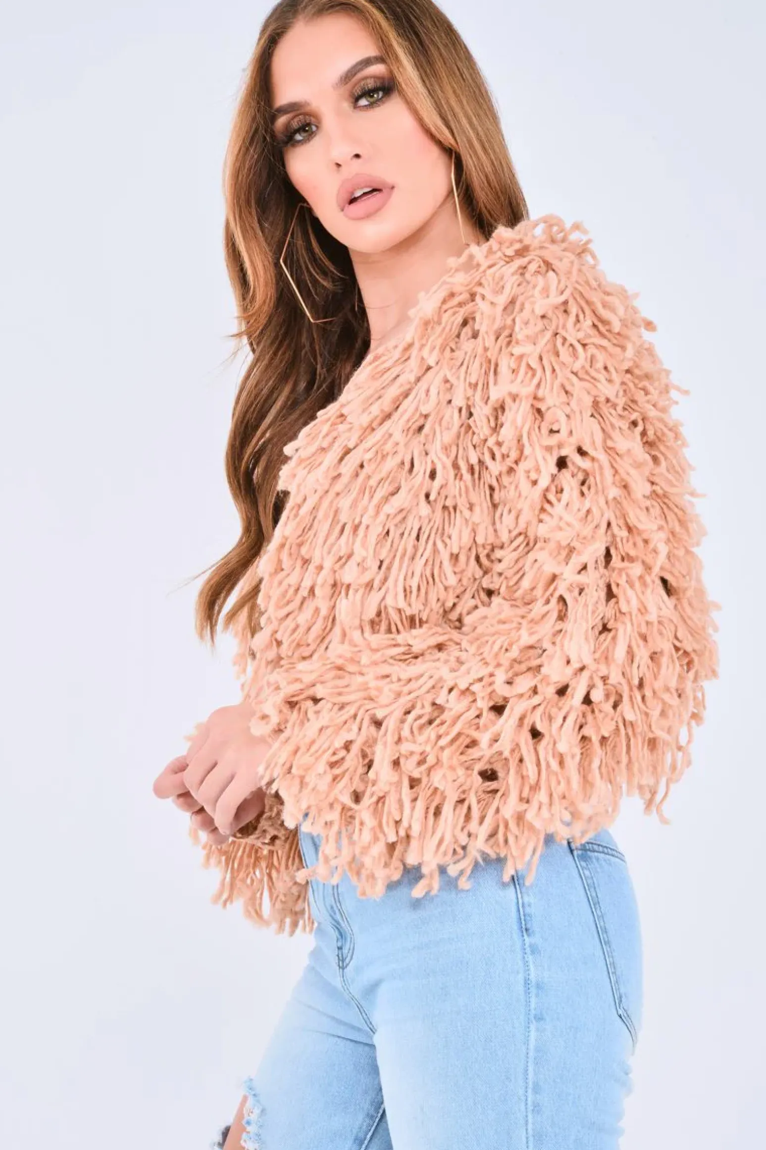 Rebellious Fashion Nude Crop Shaggy Jacket - Idelle