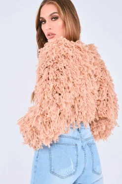 Rebellious Fashion Nude Crop Shaggy Jacket - Idelle