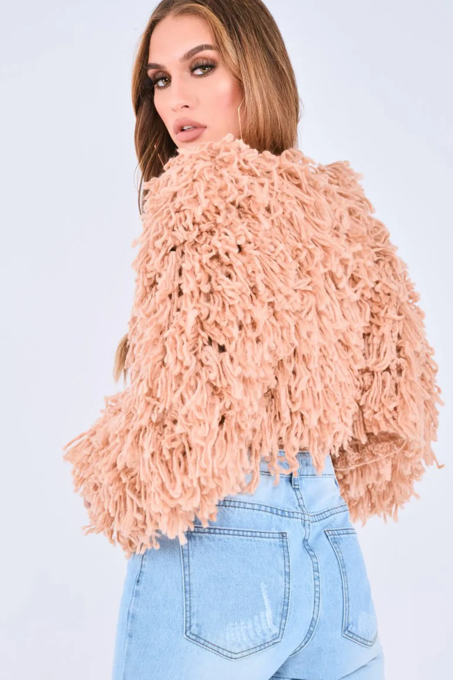 Rebellious Fashion Nude Crop Shaggy Jacket - Idelle