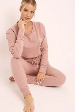 Rebellious Fashion Nude Crop Top and Slim Jogger Loungewear Co-ord Set - Suzy