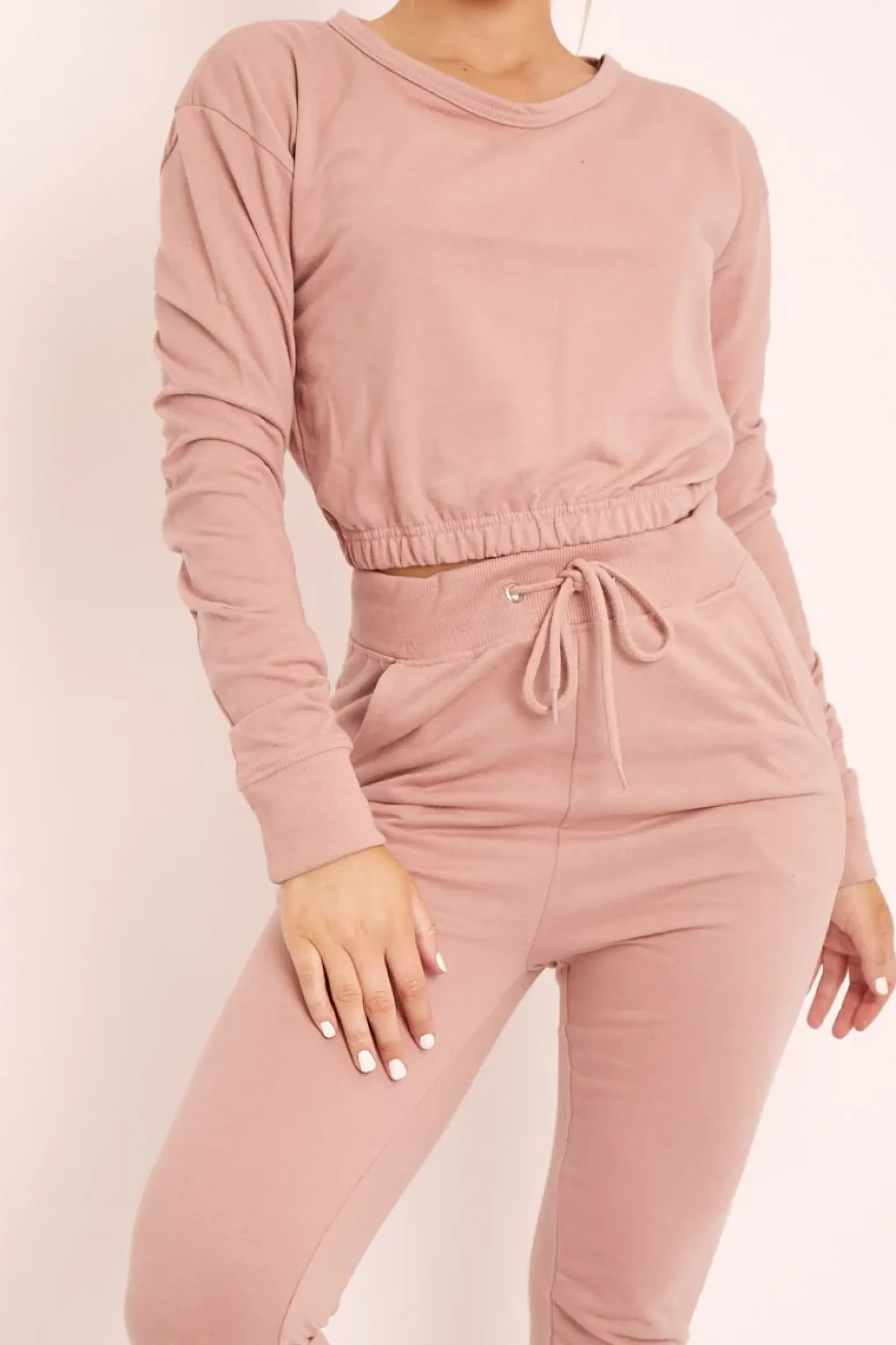 Rebellious Fashion Nude Crop Top and Slim Jogger Loungewear Co-ord Set - Suzy
