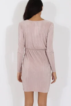 Rebellious Fashion Nude Cross Over Pleated Dress - Blossom