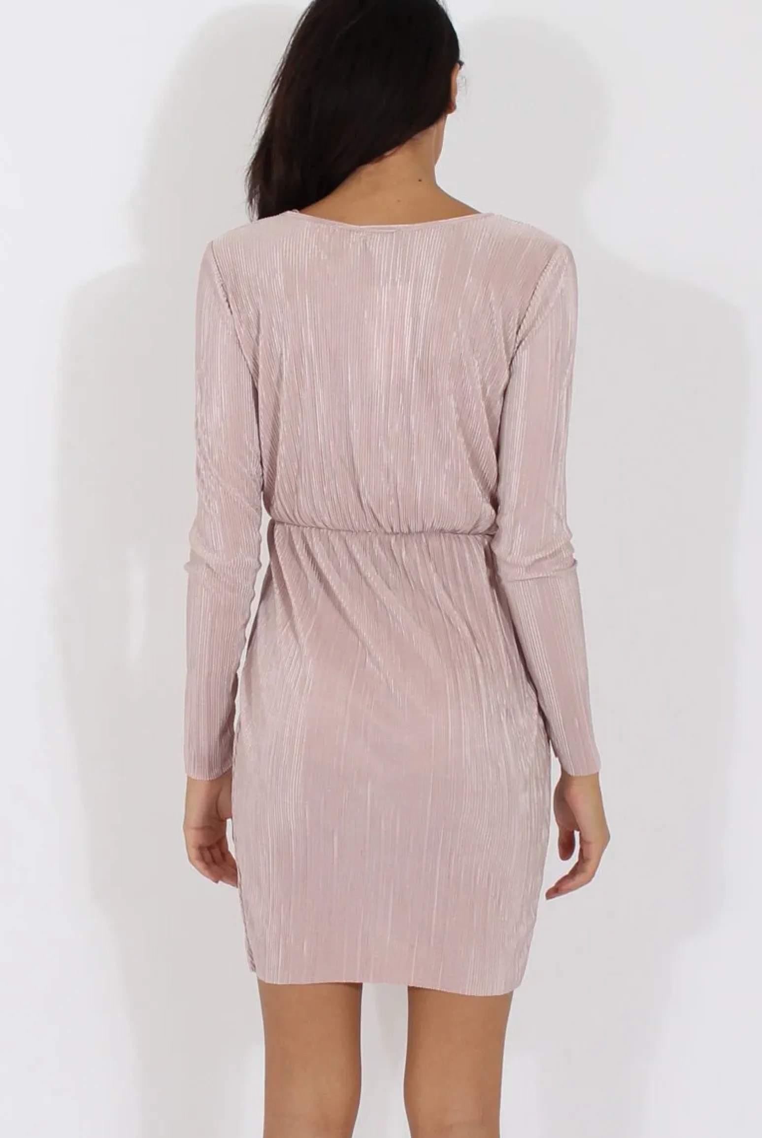 Rebellious Fashion Nude Cross Over Pleated Dress - Blossom