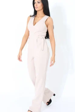 Rebellious Fashion Nude D-Ring Detail V Front Jumpsuit- Issi