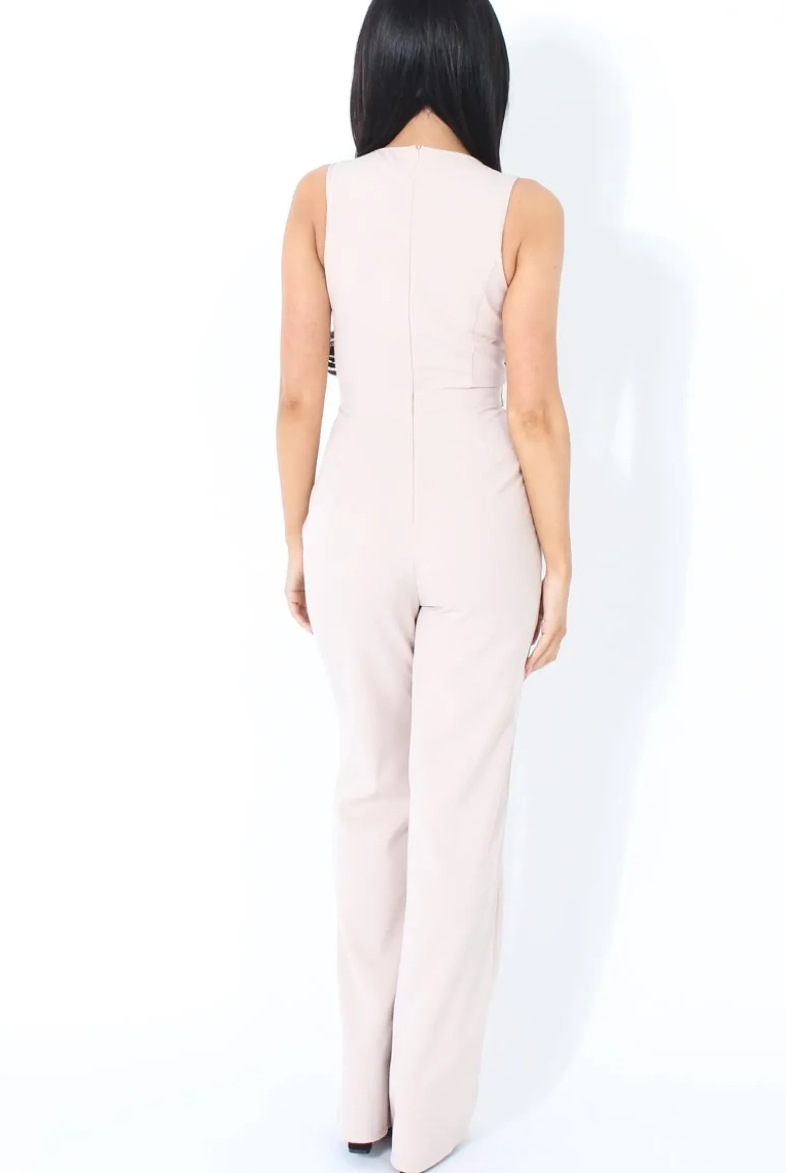 Rebellious Fashion Nude D-Ring Detail V Front Jumpsuit- Issi