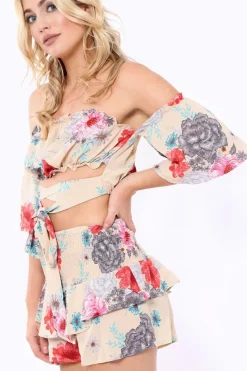 Rebellious Fashion Nude Floral Co-Ord Set - Adana