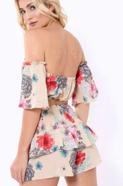 Rebellious Fashion Nude Floral Co-Ord Set - Adana