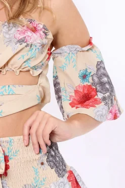 Rebellious Fashion Nude Floral Co-Ord Set - Adana