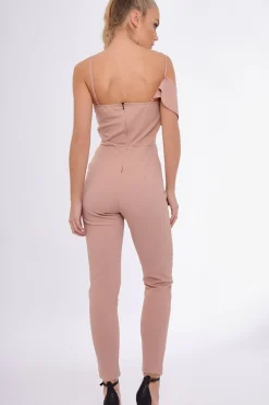Rebellious Fashion Nude Frill Asymmetric One Shoulder Jumpsuit - Tory