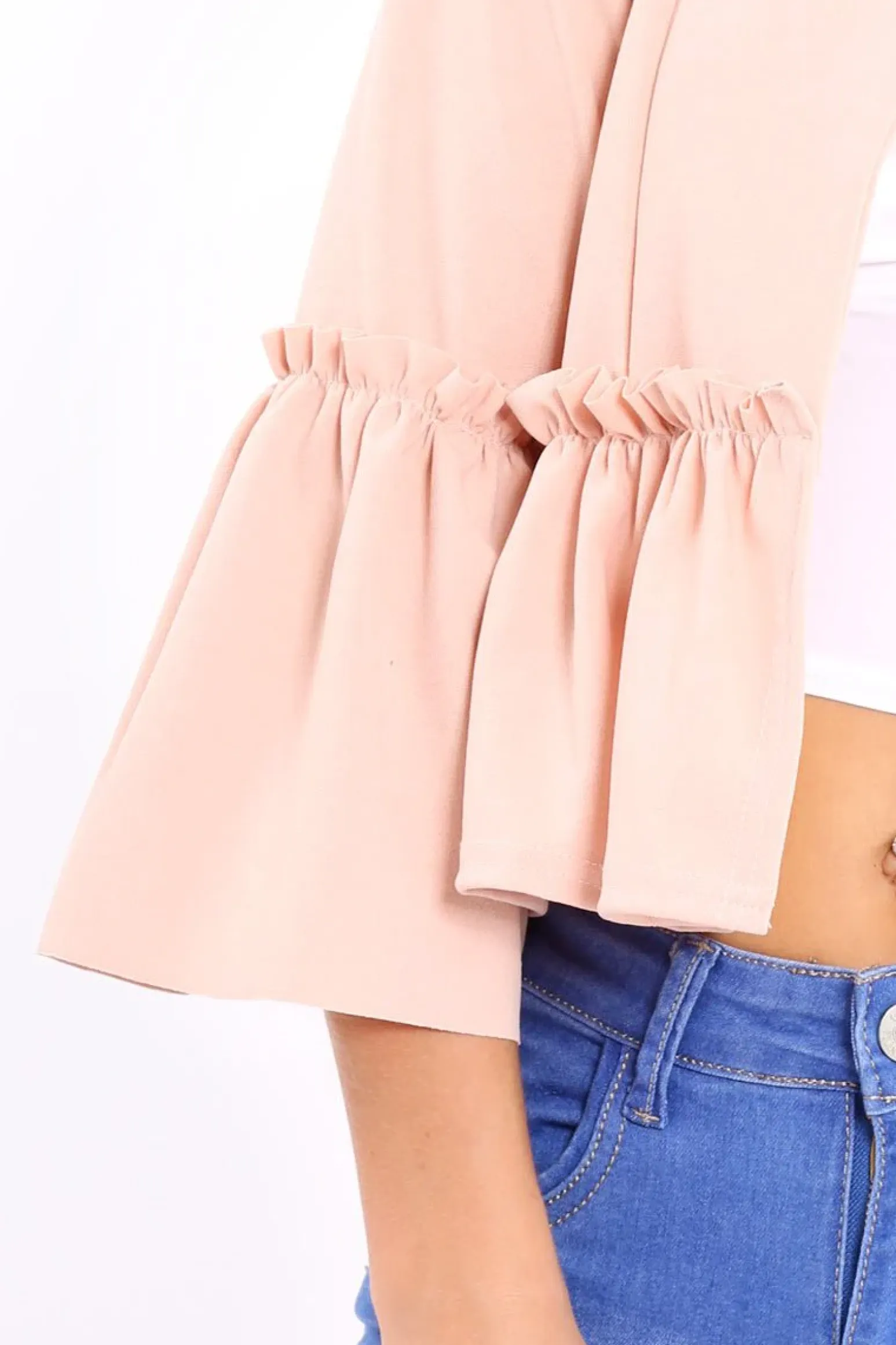 Rebellious Fashion Nude Frill Bell Sleeve Blazer - Zarra