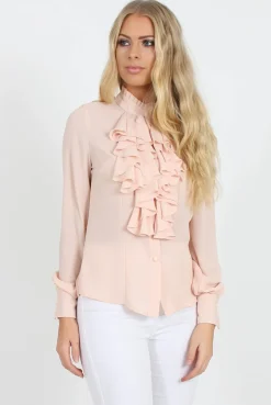 Rebellious Fashion Nude Frill Front Blouse - Camille