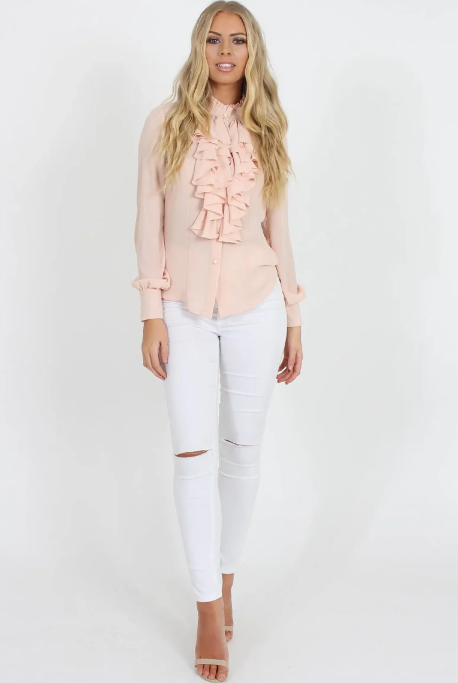 Rebellious Fashion Nude Frill Front Blouse - Camille