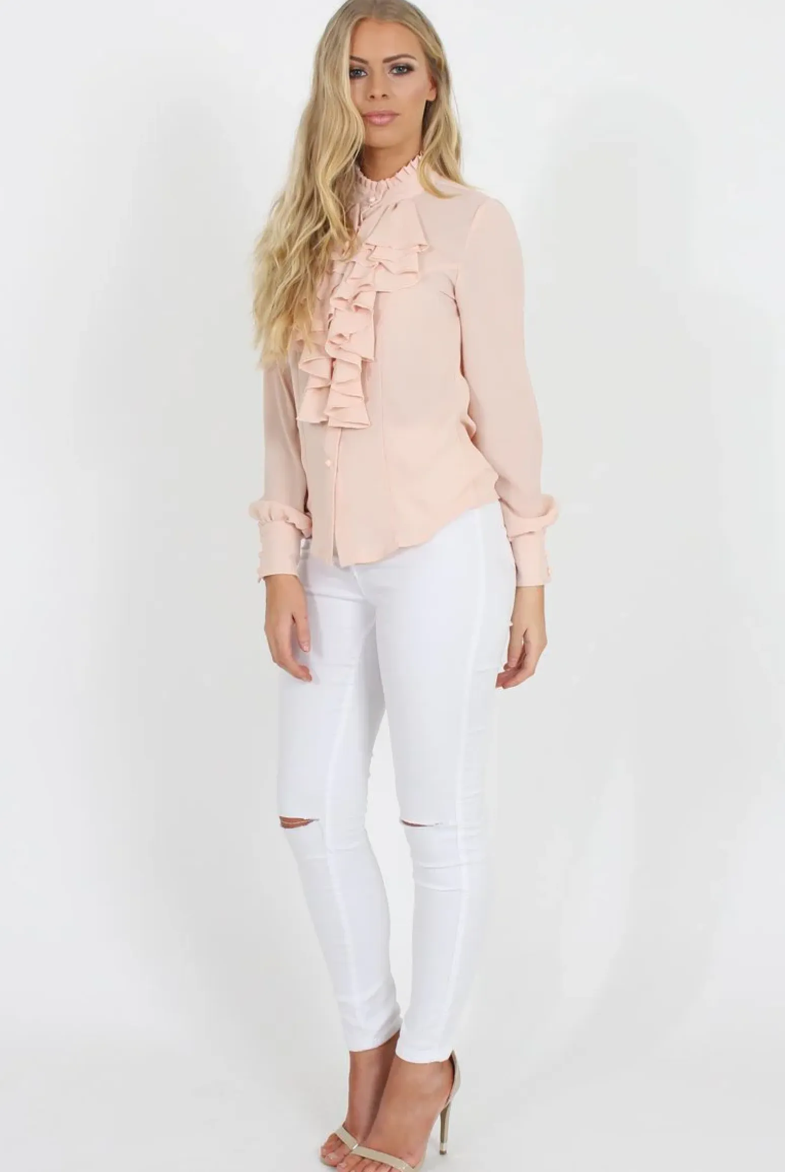 Rebellious Fashion Nude Frill Front Blouse - Camille