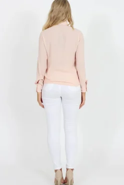 Rebellious Fashion Nude Frill Front Blouse - Camille