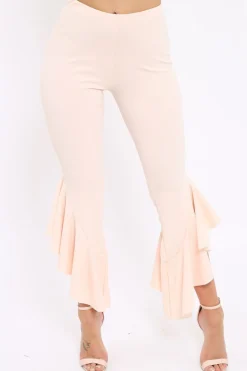 Rebellious Fashion Nude Frill Hem Trousers - Ashlie