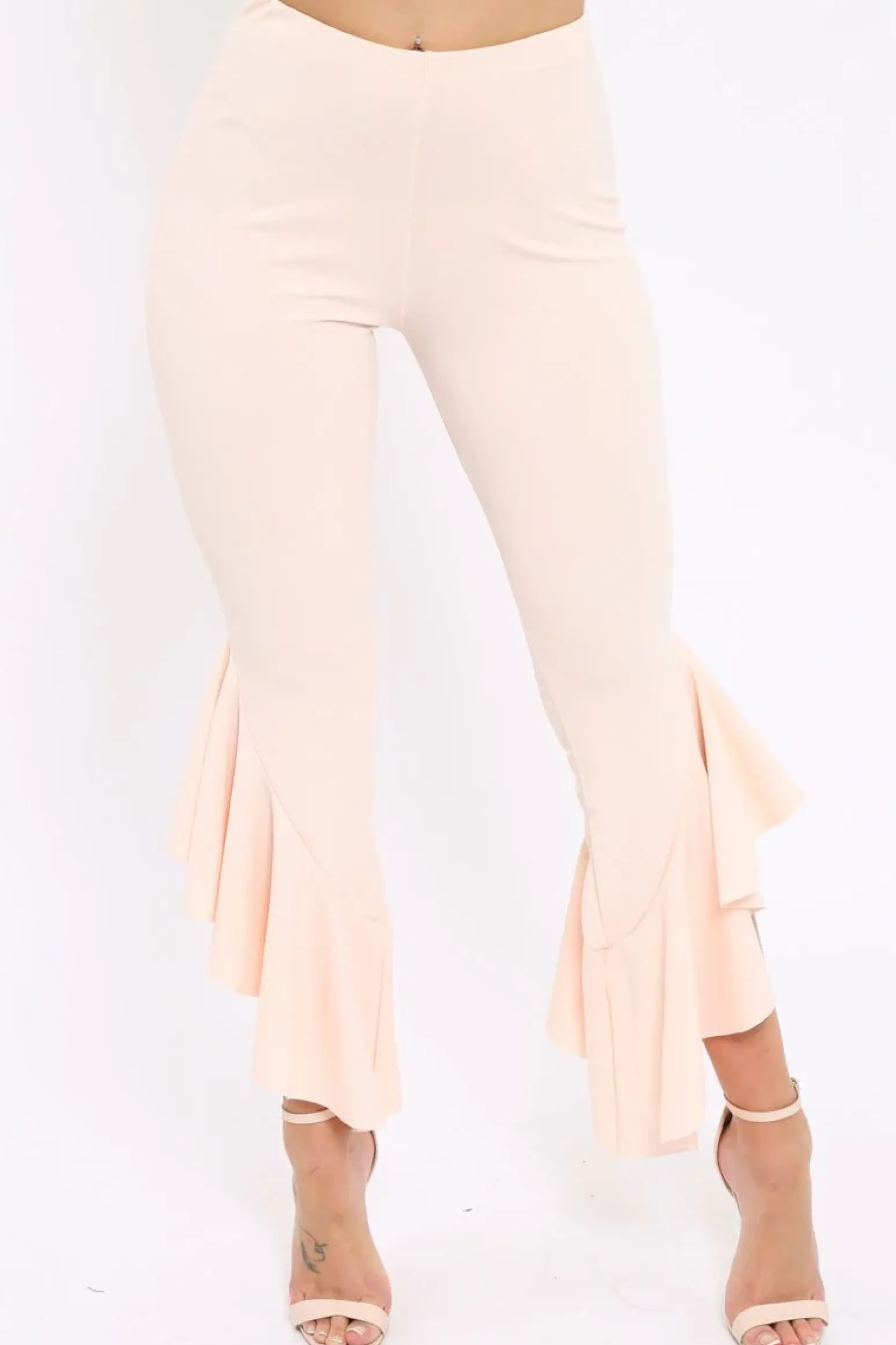 Rebellious Fashion Nude Frill Hem Trousers - Ashlie