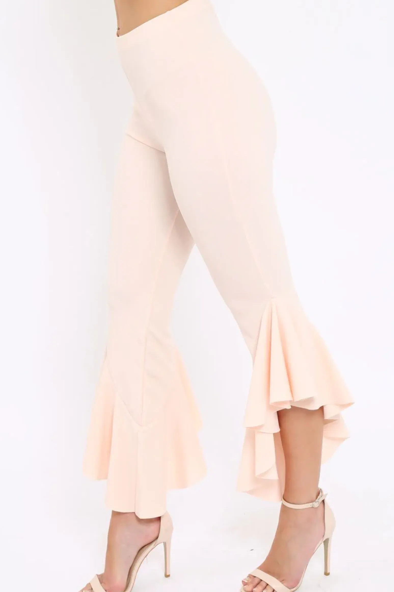 Rebellious Fashion Nude Frill Hem Trousers - Ashlie
