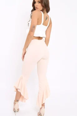 Rebellious Fashion Nude Frill Hem Trousers - Ashlie