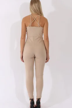 Rebellious Fashion Nude Front Harness Fitted Jumpsuit - Bette