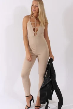 Rebellious Fashion Nude Front Harness Fitted Jumpsuit - Bette