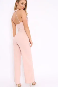 Rebellious Fashion Nude Halterneck Cage Design Jumpsuit - Taaliah