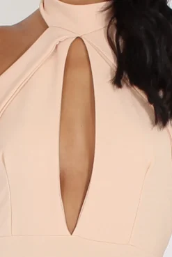 Rebellious Fashion Nude High Neck Backless Midi Dress - Petunia