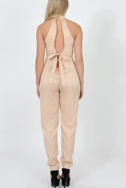 Rebellious Fashion Nude High Neck Jumpsuit - Adrianna