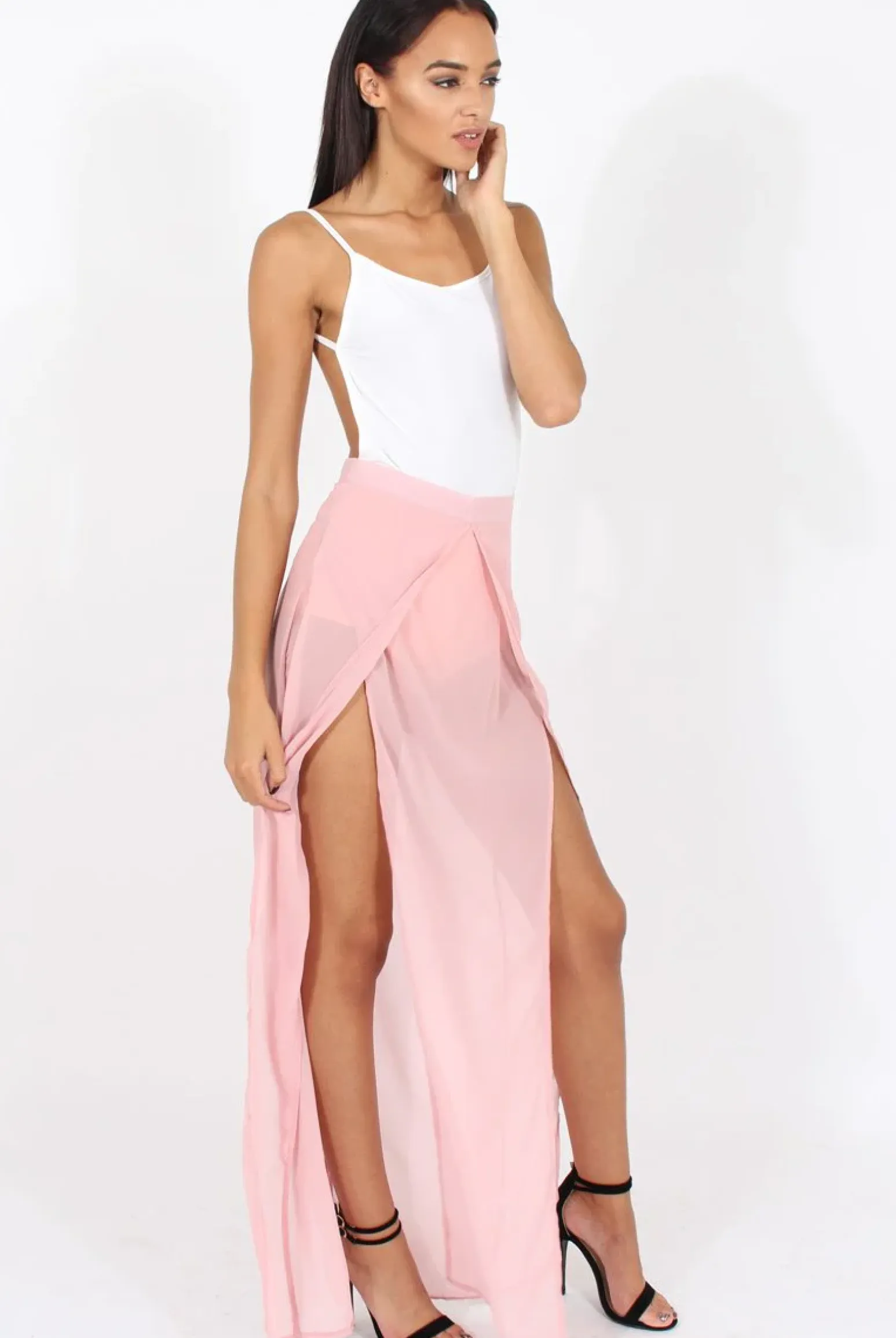 Rebellious Fashion Nude High Waisted Sheer Maxi Skirt - Ivy