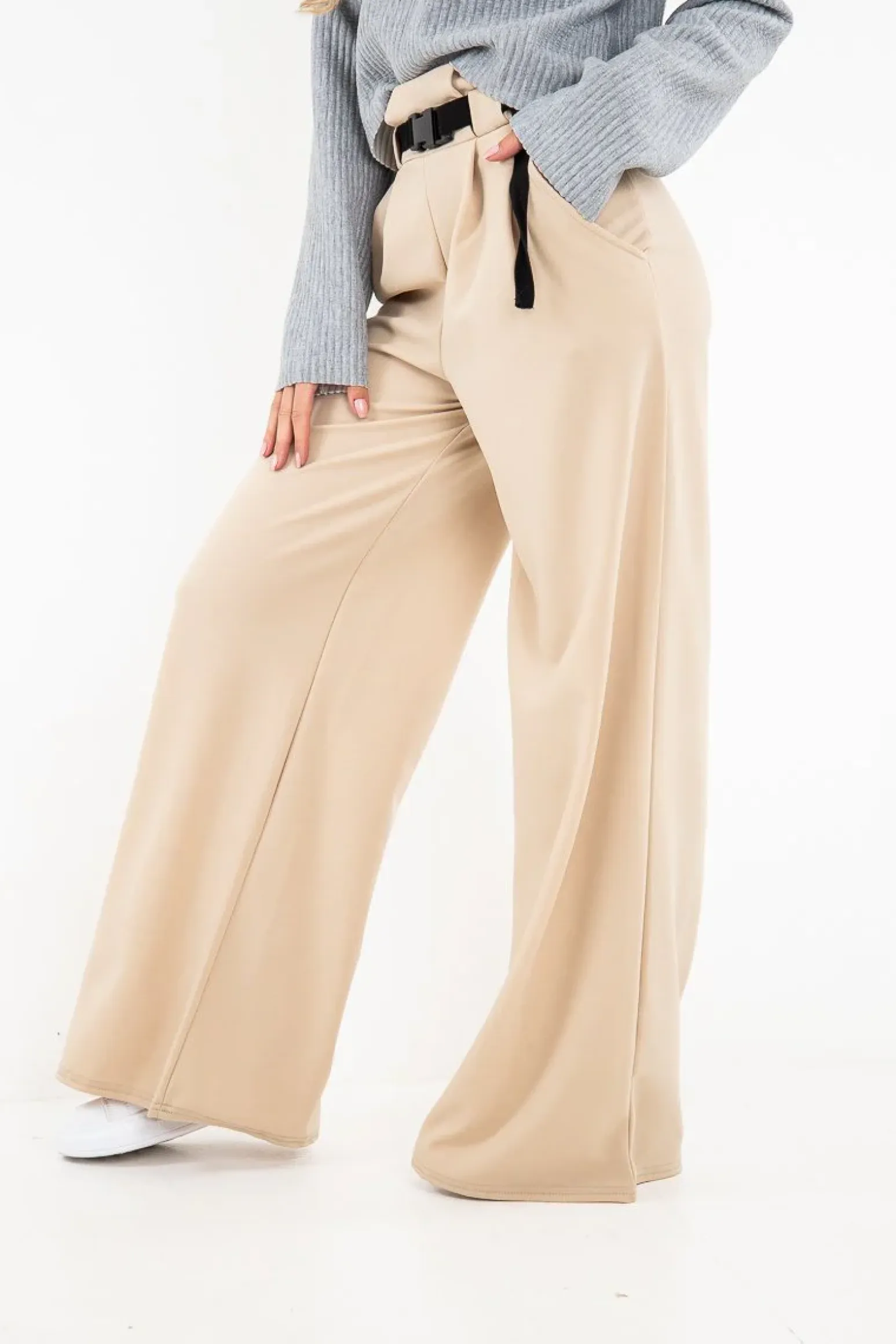 Rebellious Fashion Nude High Waist Paper Bag Buckle Belt Trousers - Ivyonna