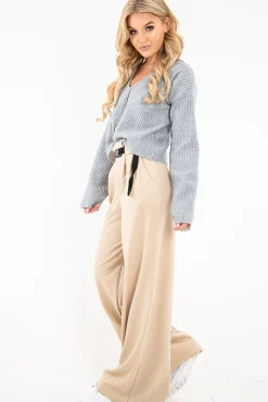 Rebellious Fashion Nude High Waist Paper Bag Buckle Belt Trousers - Ivyonna