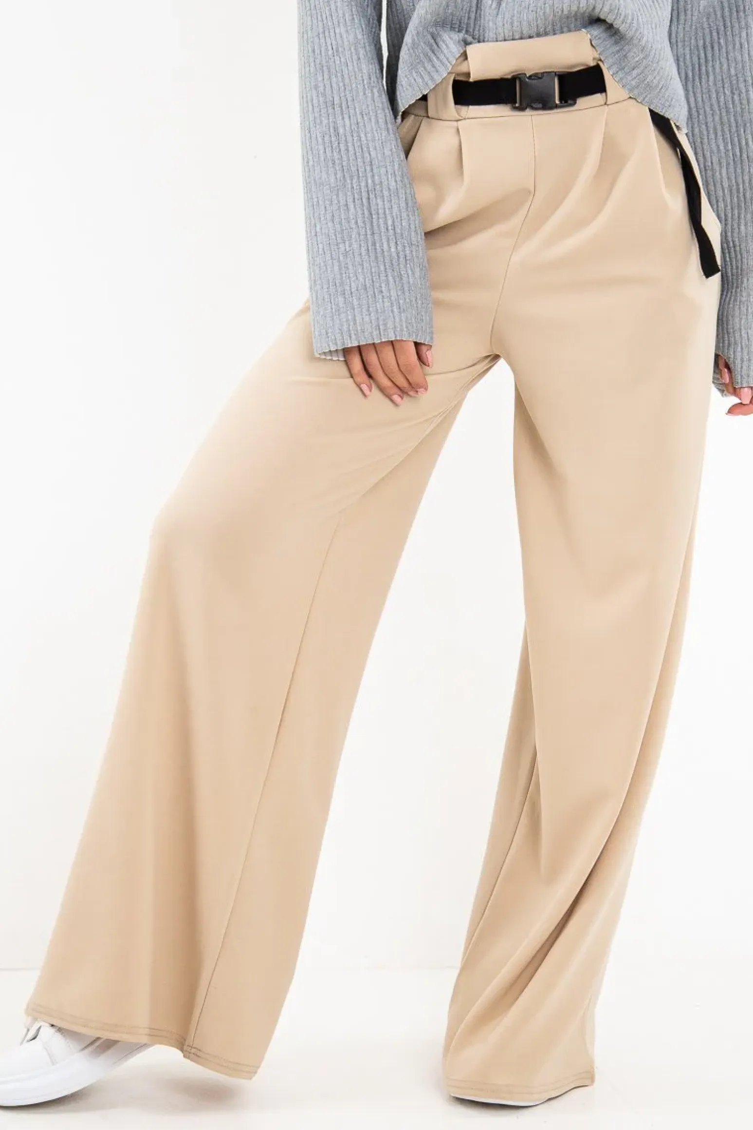 Rebellious Fashion Nude High Waist Paper Bag Buckle Belt Trousers - Ivyonna