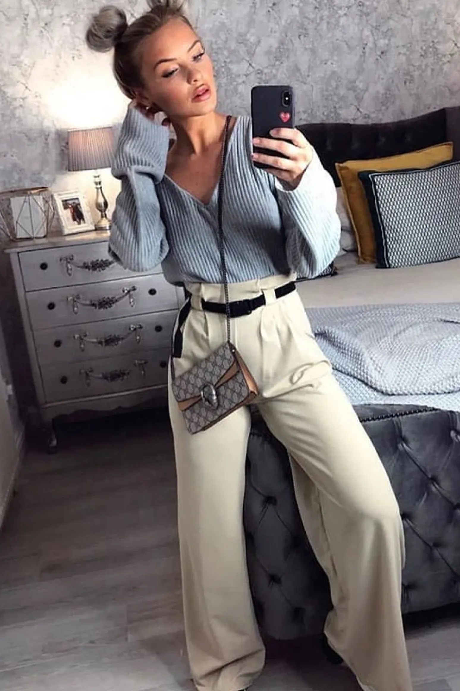 Rebellious Fashion Nude High Waist Paper Bag Buckle Belt Trousers - Ivyonna