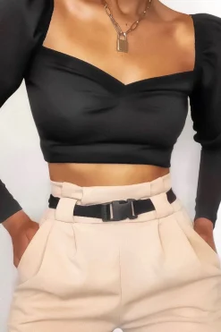 Rebellious Fashion Nude High Waist Paper Bag Buckle Belt Trousers - Ivyonna