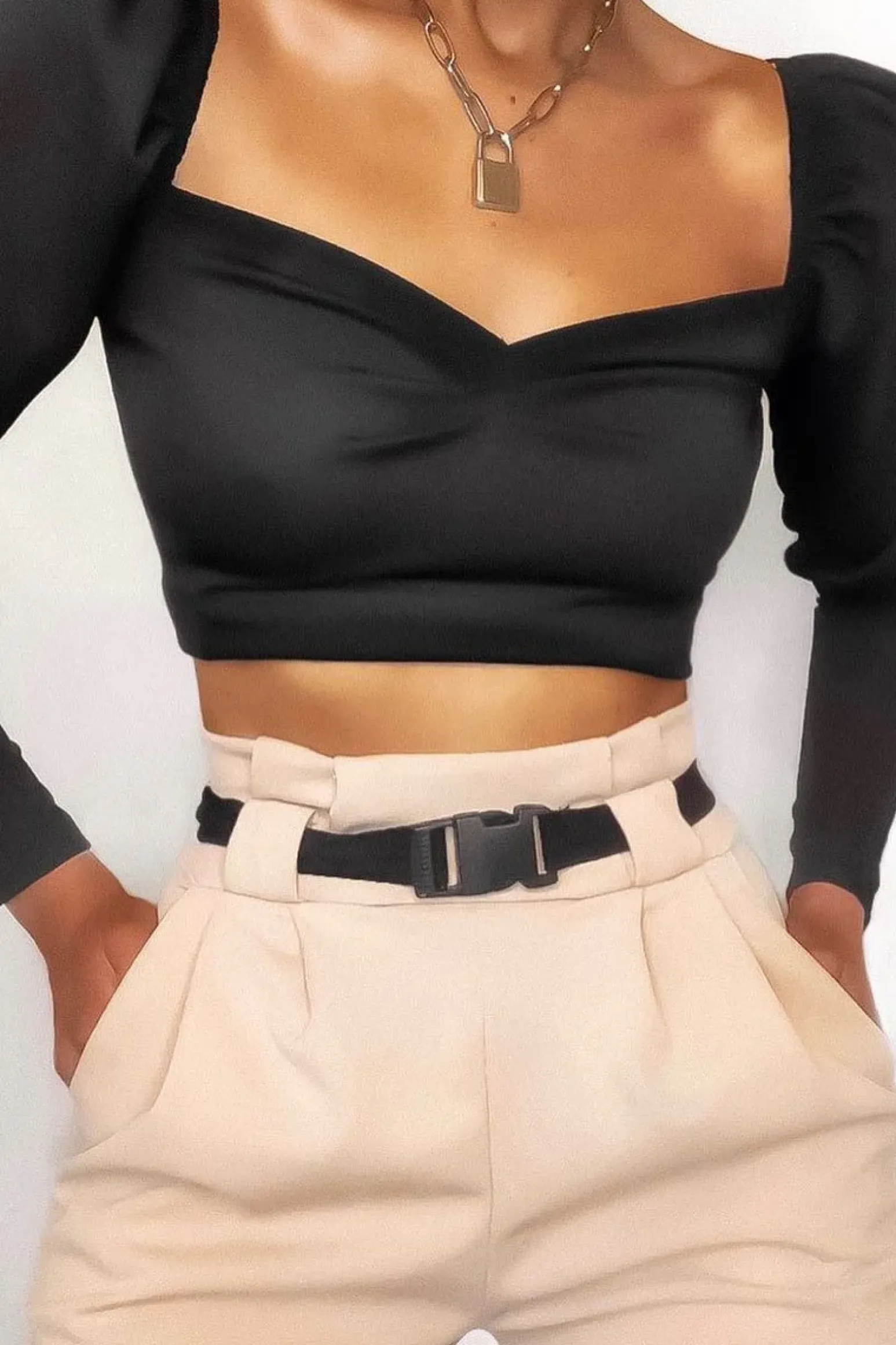 Rebellious Fashion Nude High Waist Paper Bag Buckle Belt Trousers - Ivyonna