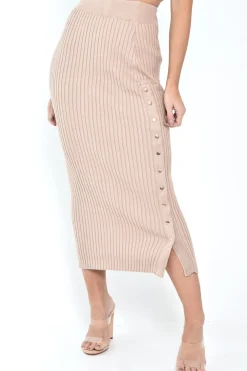 Rebellious Fashion Nude Knitted Bandeau And Skirt Co-Ord - Sidra