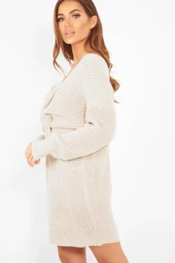 Rebellious Fashion Nude Knot Front Jumper Dress - Hydee