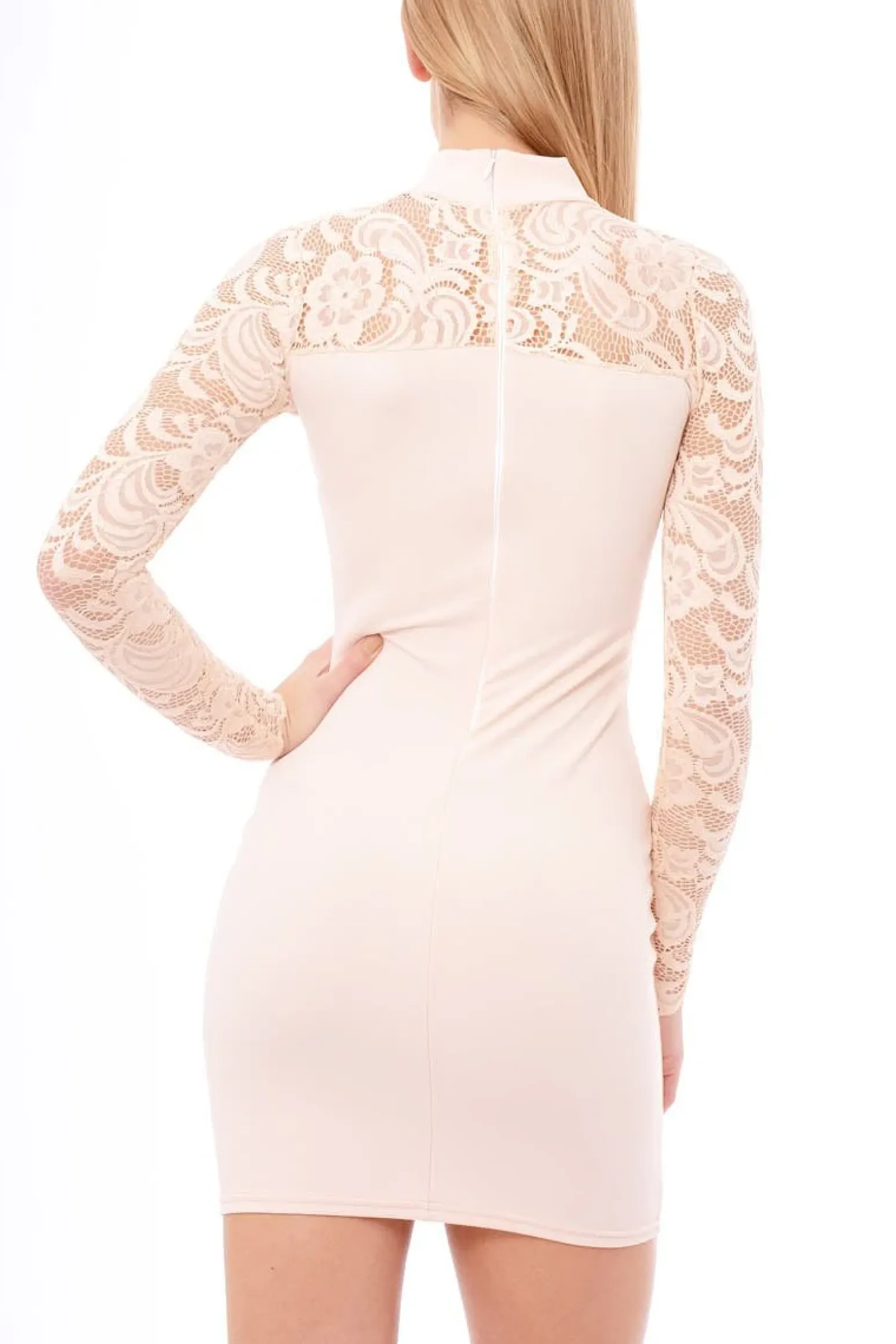 Rebellious Fashion Nude Lace Cut Out Choker Bodycon Dress - Effie