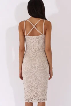 Rebellious Fashion Nude Lace Harness Midi Dress - Elspeth
