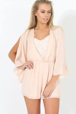 Rebellious Fashion Nude Lace Panel Playsuit - Dawn