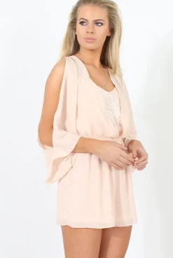 Rebellious Fashion Nude Lace Panel Playsuit - Dawn