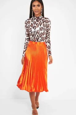 Rebellious Fashion Nude Leopard Print Slinky High Neck Bodysuit - Abira
