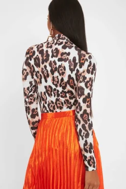 Rebellious Fashion Nude Leopard Print Slinky High Neck Bodysuit - Abira