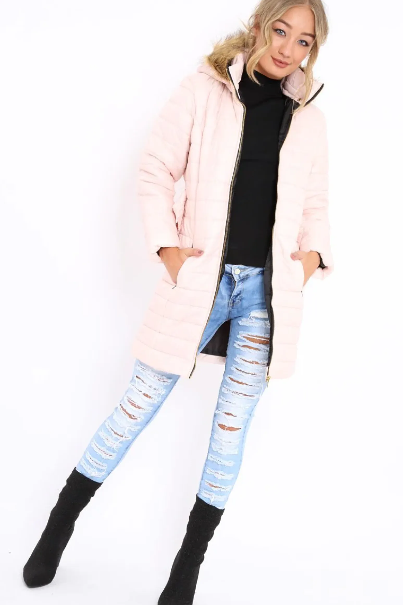 Rebellious Fashion Nude Longline Puffer Jacket - Alexandra