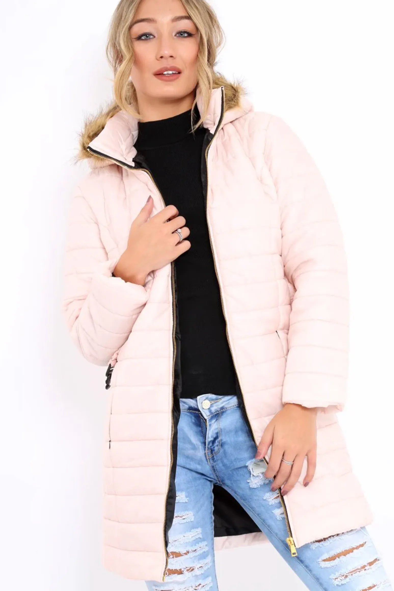 Rebellious Fashion Nude Longline Puffer Jacket - Alexandra