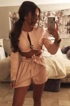 Rebellious Fashion Nude Matte PU Paper Bag Shorts - Raylie