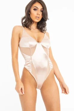Rebellious Fashion Nude Mesh Insert Sleeveless Bodysuit - Milana