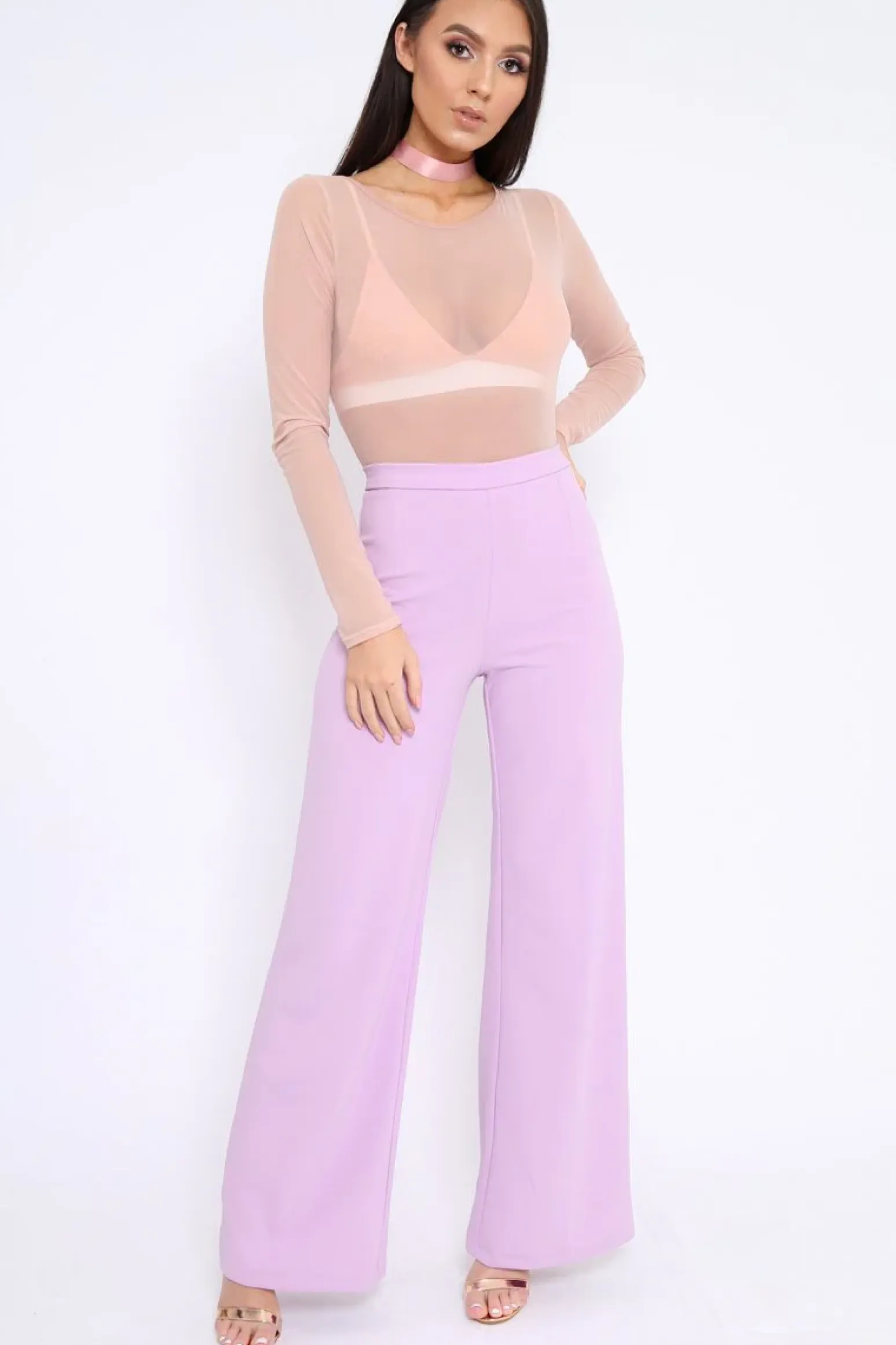 Rebellious Fashion Nude Mesh Long Sleeved Bodysuit - Alesa