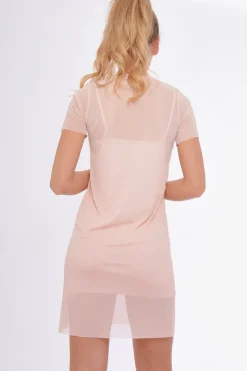 Rebellious Fashion Nude Mesh Overlay T-Shirt Dress - Selena