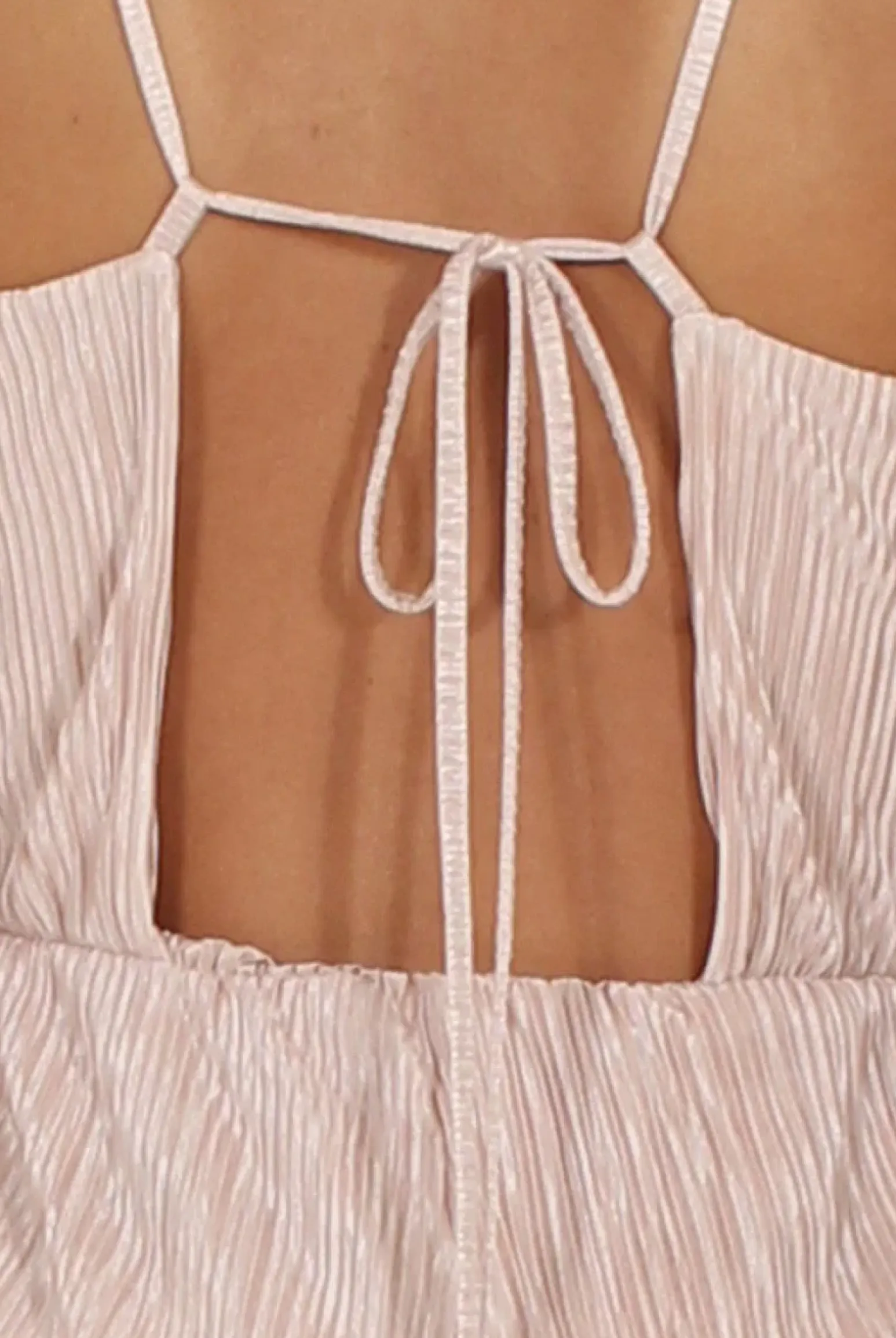 Rebellious Fashion Nude Metallic Pleated Cropped Jumpsuit - Arabella