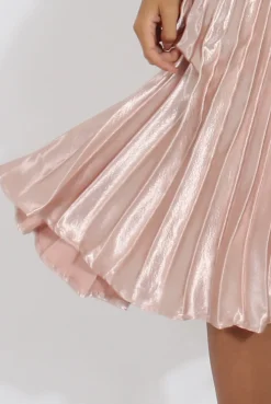 Rebellious Fashion Nude Metallic Pleated Midi Skirt - Vera